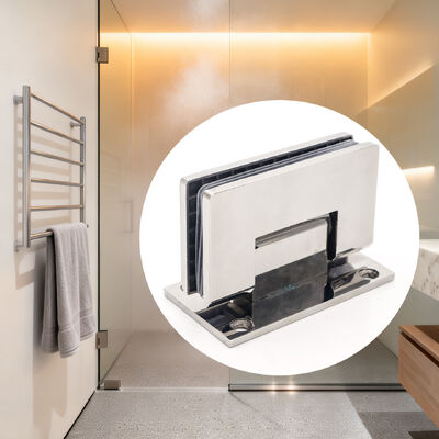 บานพับกระจกสแตนเลส 90 องศาสำหรับประตูบานกระจกหนา 8-12 มม. ผิวขัดเงา