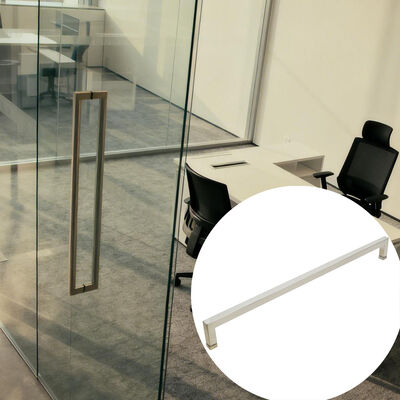 ราคาดี มือจับประตูสแตนเลสสตีลกระจกสมัยใหม่ SS304 มือจับประตูห้องอาบน้ำสี่เหลี่ยมสีเงินด้าน ออนไลน์