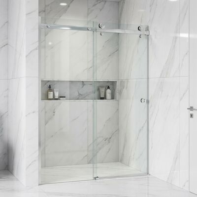 โรงงานสแตนเลสห้องอาบน้ำฝักบัว Frameless ประตูบานเลื่อนอุปกรณ์ประตูบานเลื่อนกระจกชุด